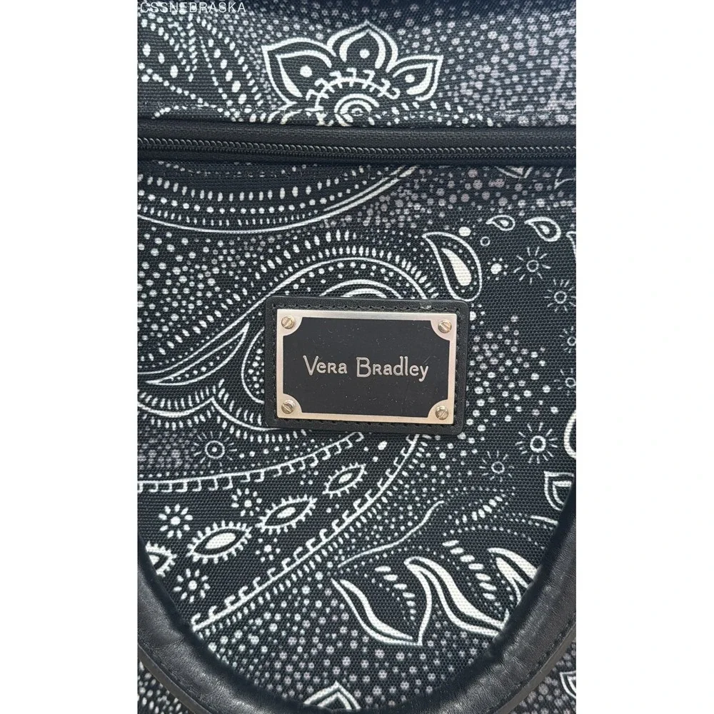Vera Bradley Black White Paisley Wheeled Rolling Duffel Underseat Bag TSA Lock